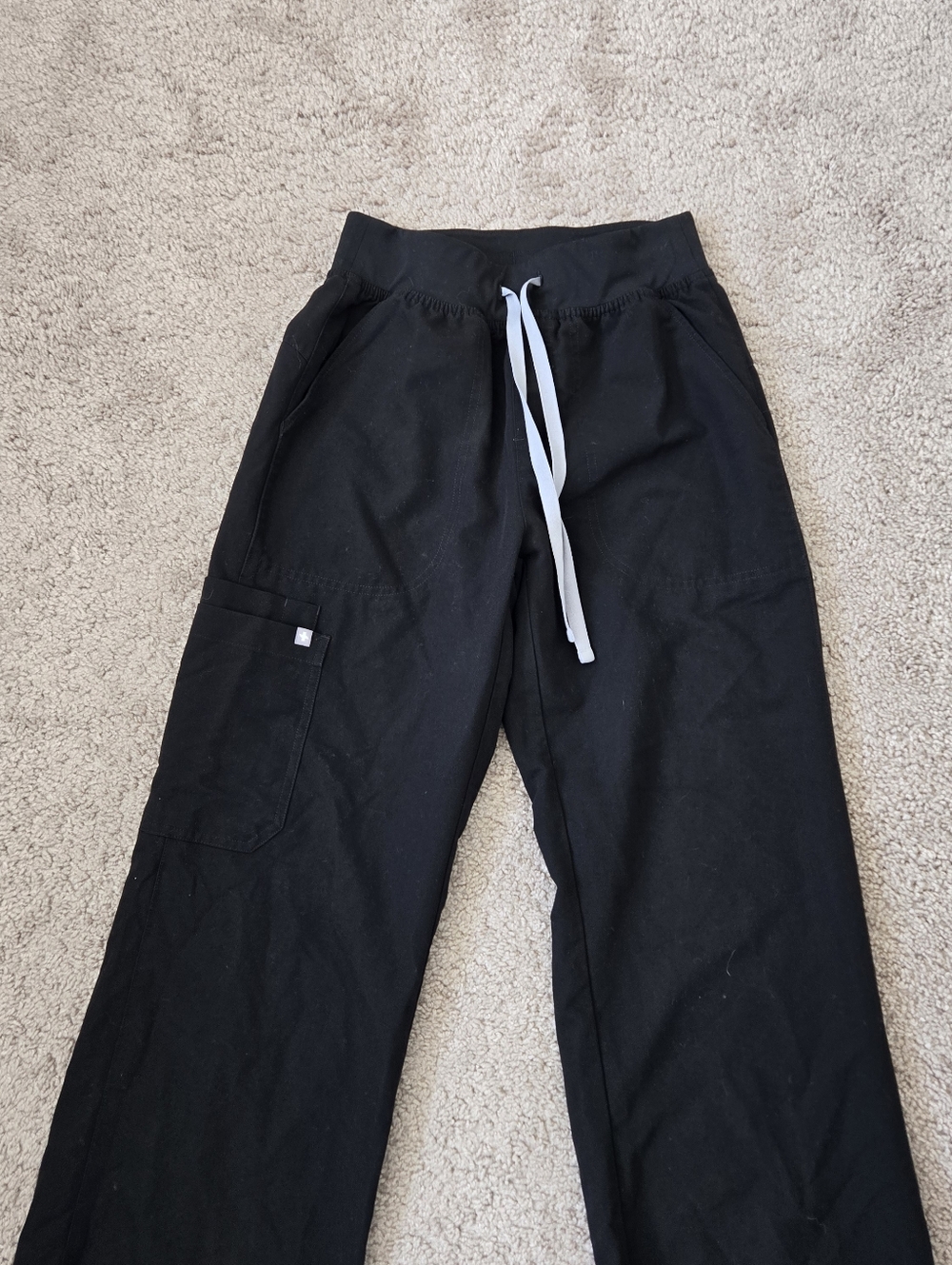 Figs Women Size S/P BLACK High Waisted Isabel Wide Leg Scrub Pants Pockets Work - Picture 4 of 16